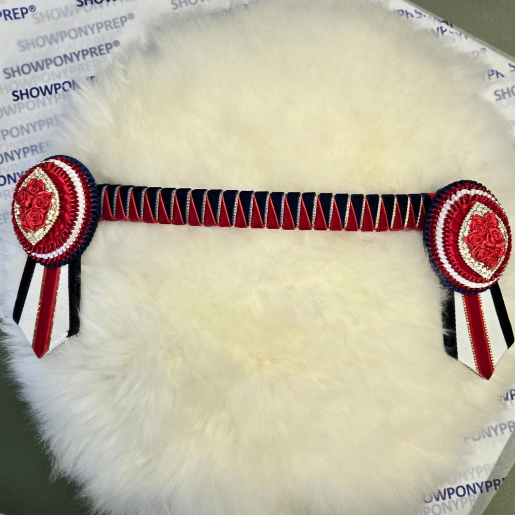 13.5” Oval Navy, Red & White Browband