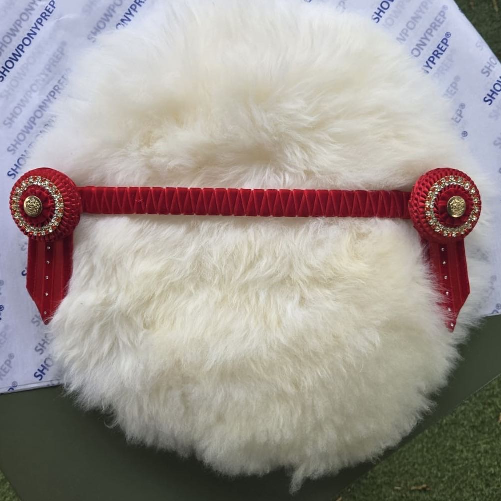 15" Red Velvet & Gold Diamante Browband