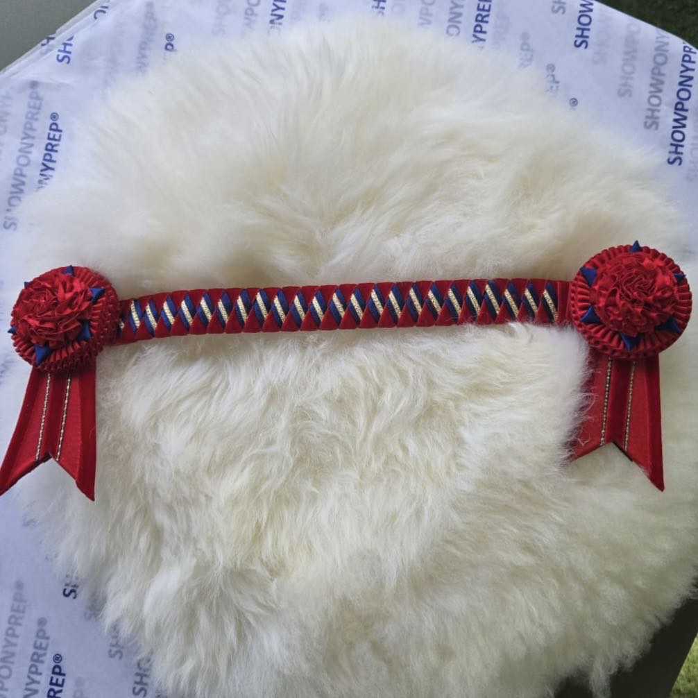 14" Red, Navy & Gold Flower Ruffle Browband